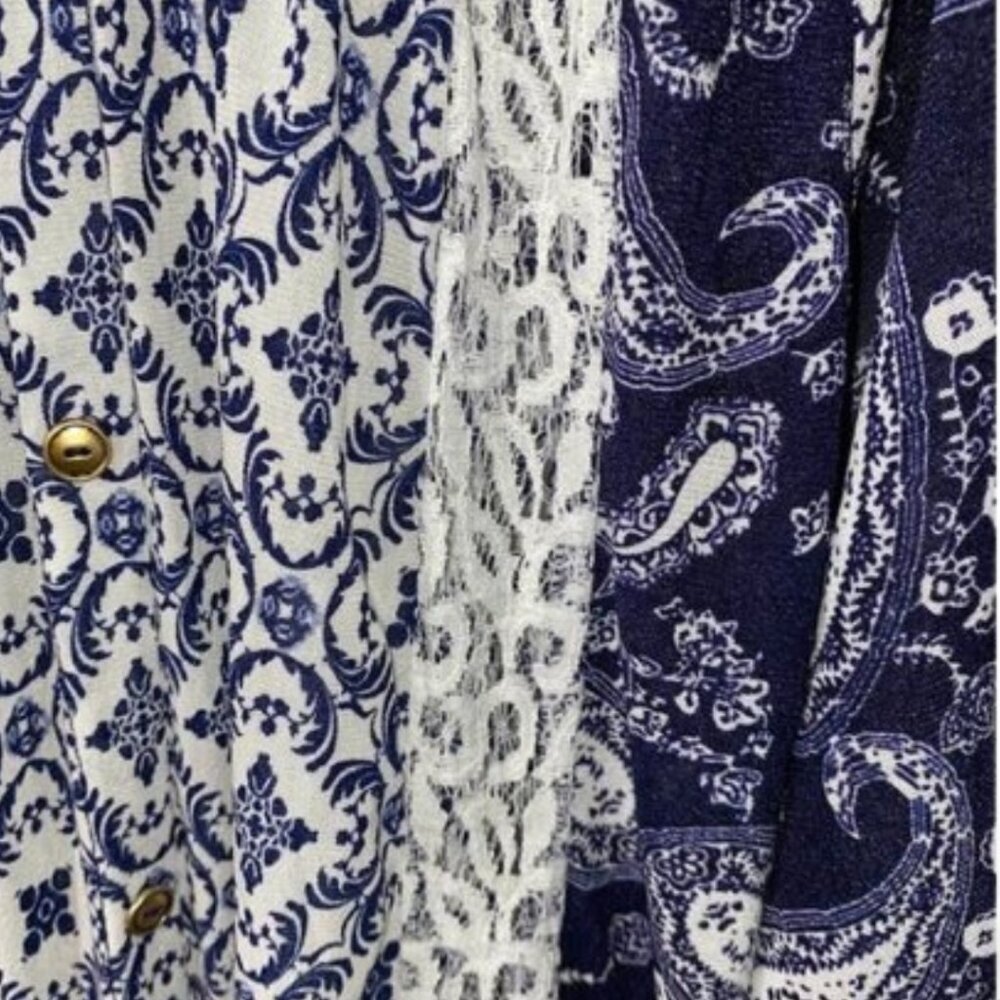 2 for $20 Siren Lily Paisley Balloon Sleeve Lace and Gold Button Blouse Size 2X - Picture 5 of 9